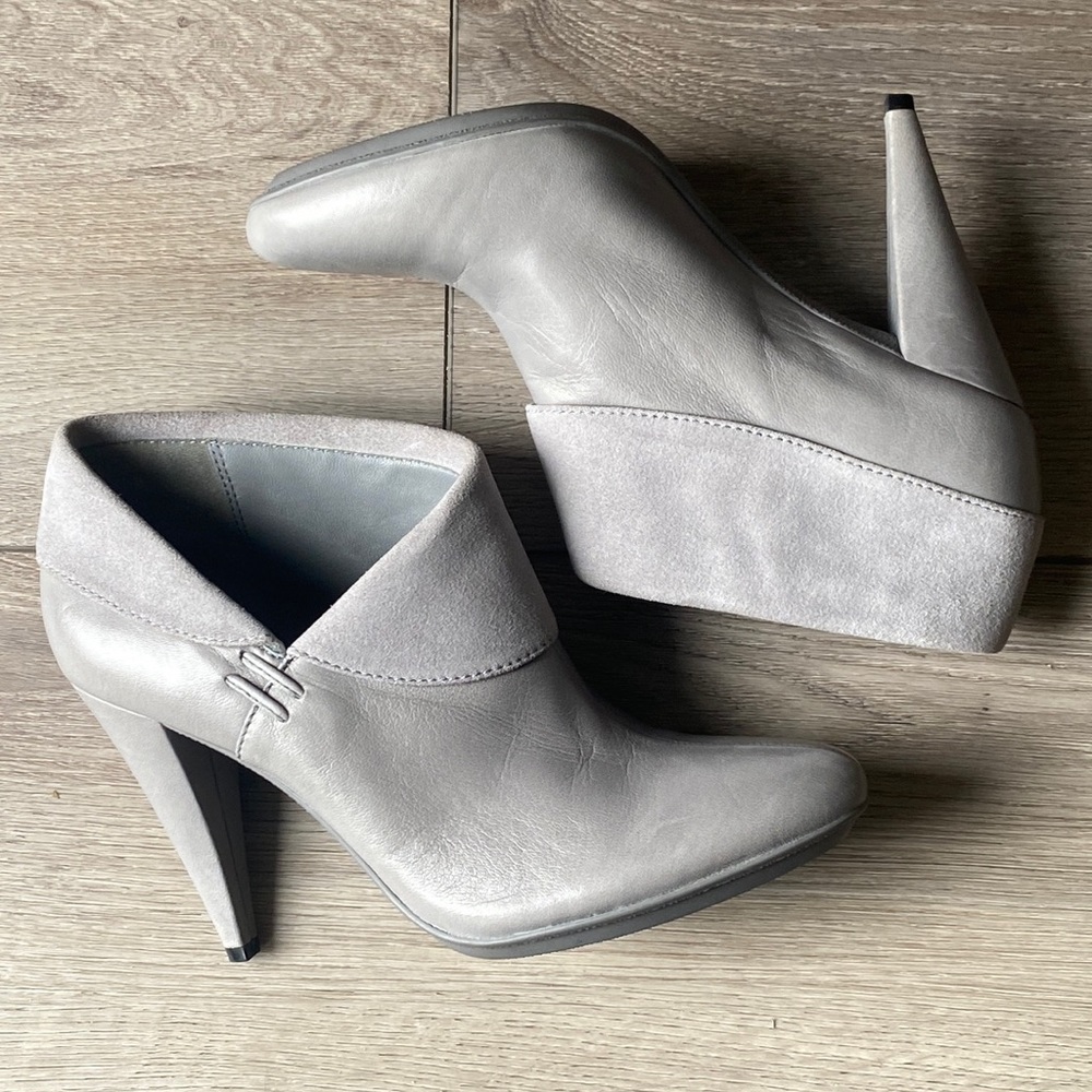 Coach Annika Gray Leather and Suede Foldover Ankle Booties